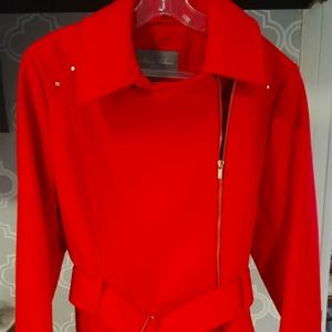Marvin Richards Womens Lined Trench Coat "Missy" Red w/ Gold Accents Sz L - NWT